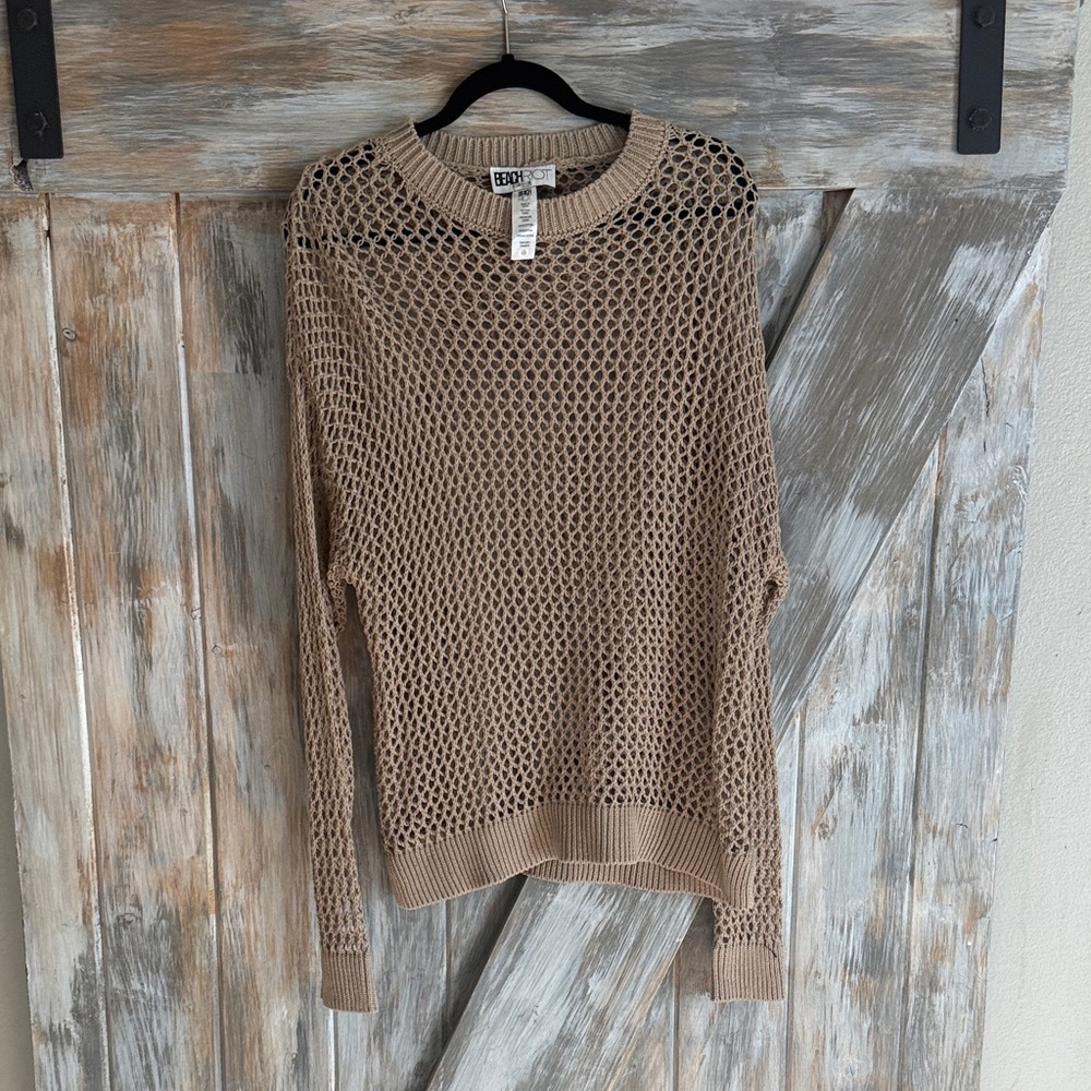 Wildfox Taupe Open-Knit Crew Neck Sweater